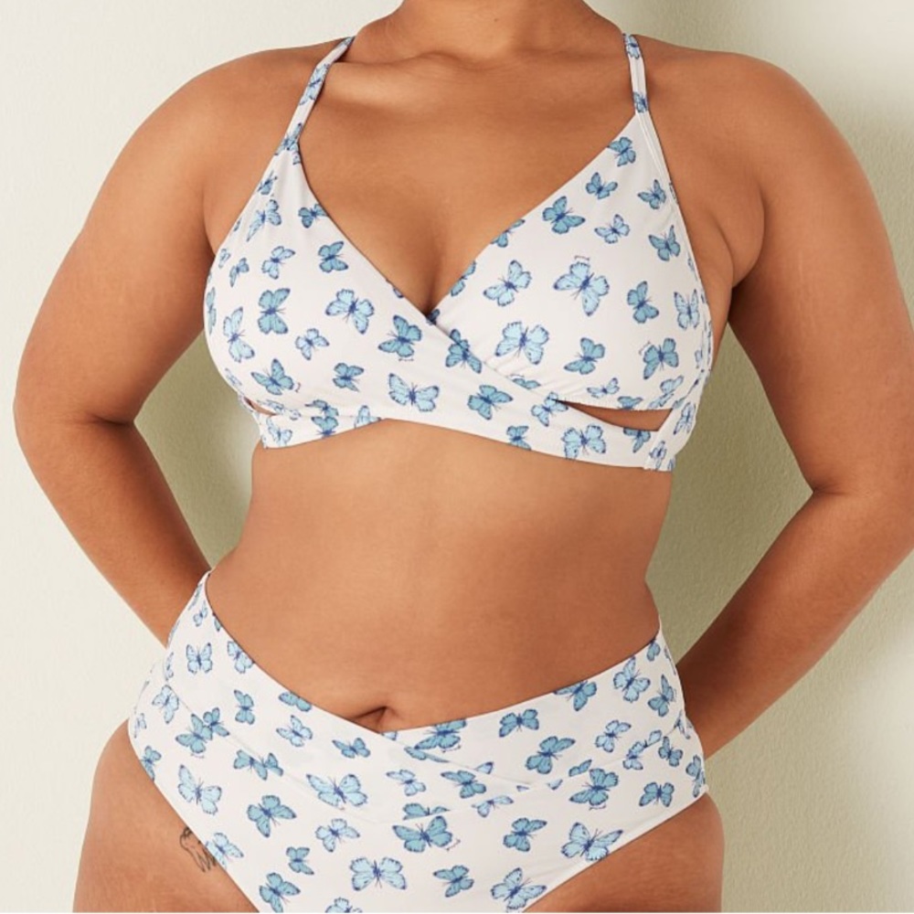 Pink Victoria’s Secret swim  butterfly print body wrap and bottom size Large